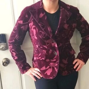 Gorgeous Women's Floral Burgundy Velvet Jacket